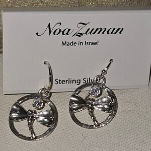 Noa Zuman Sterling Silver Dragonfly Swarovski Crystal‎ Earrings New!